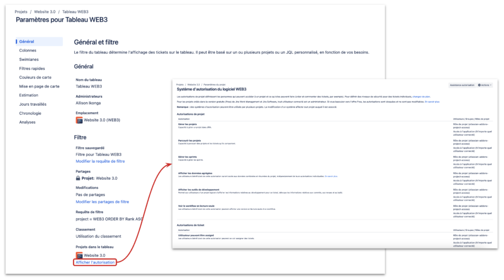 Paramètres des tableaux Jira
